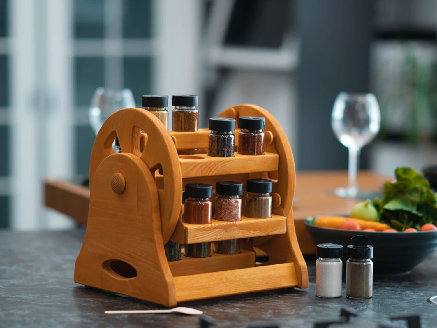 Rustic Wooden Spice Rack With Jars