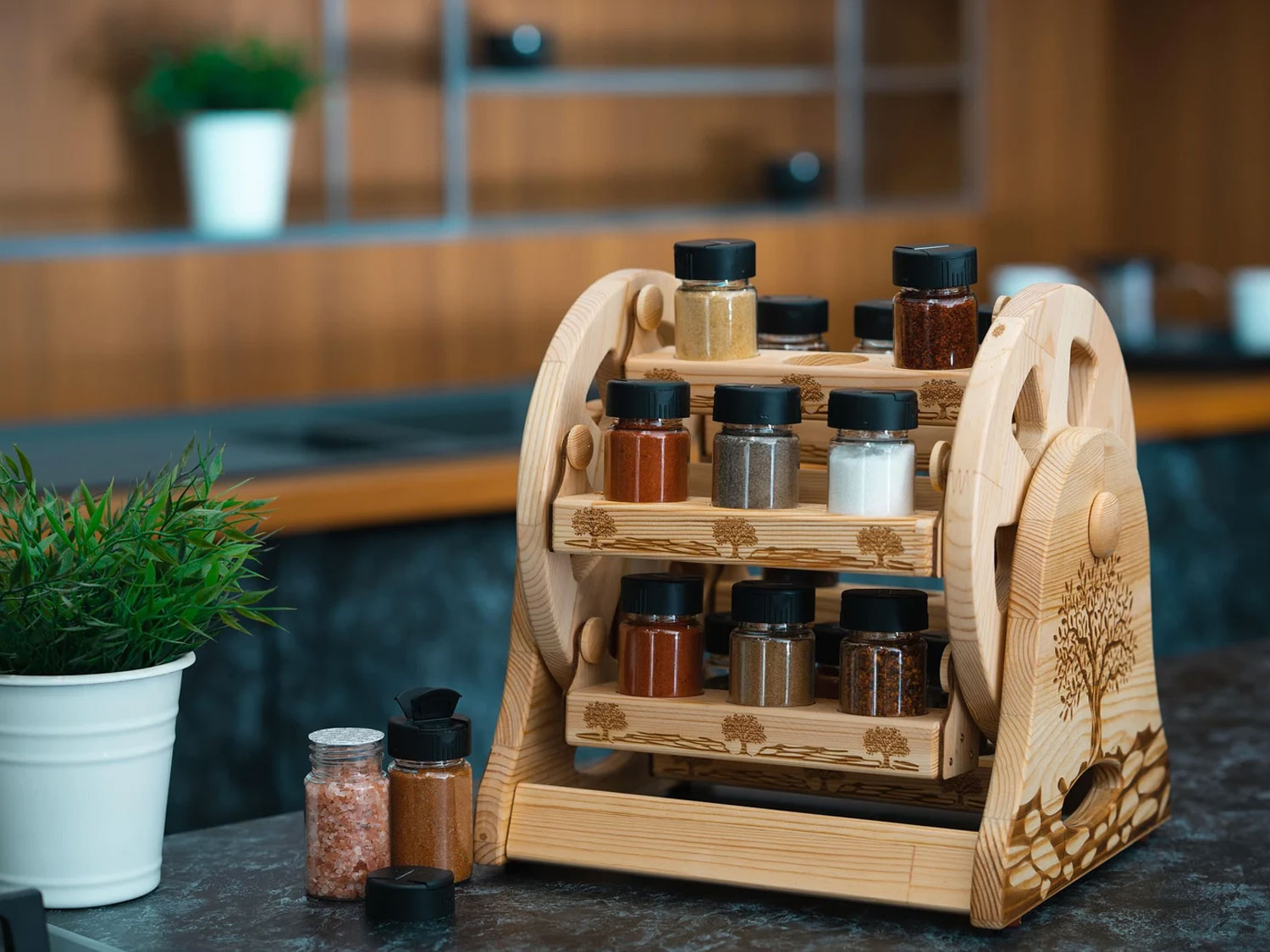 Rustic Wooden Spice Rack Organizer